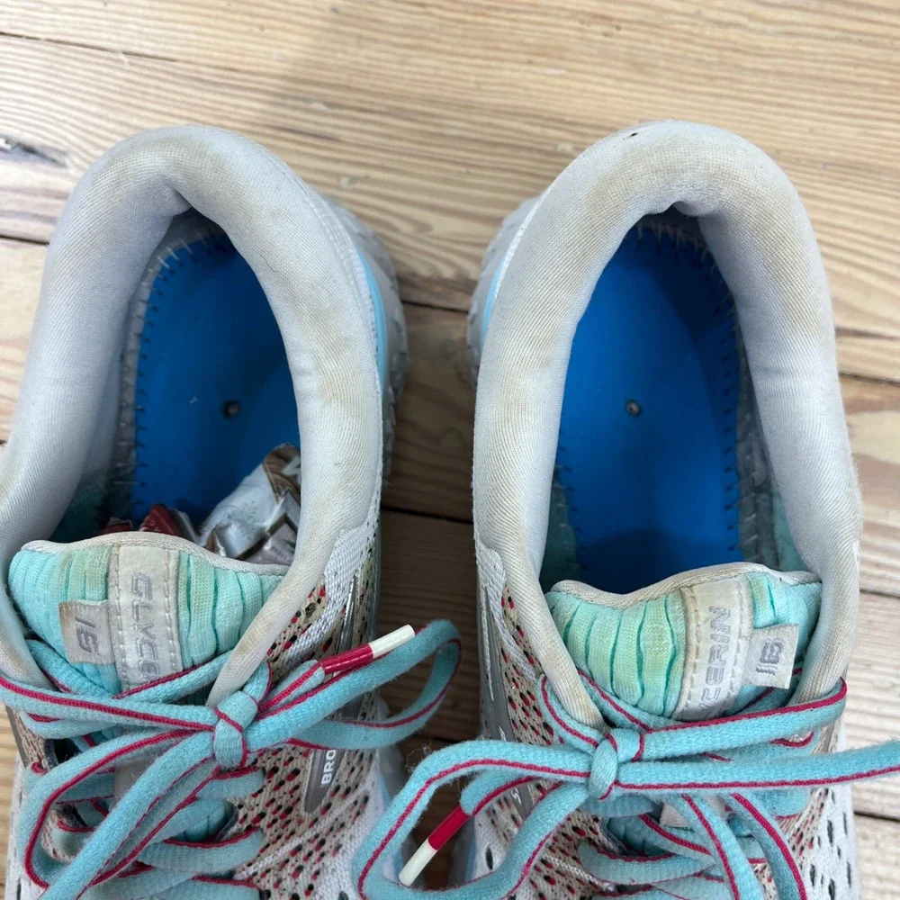 Brooks Glycerin 16 Womens Running Shoes Size 9 White Blue Red athletic comfort